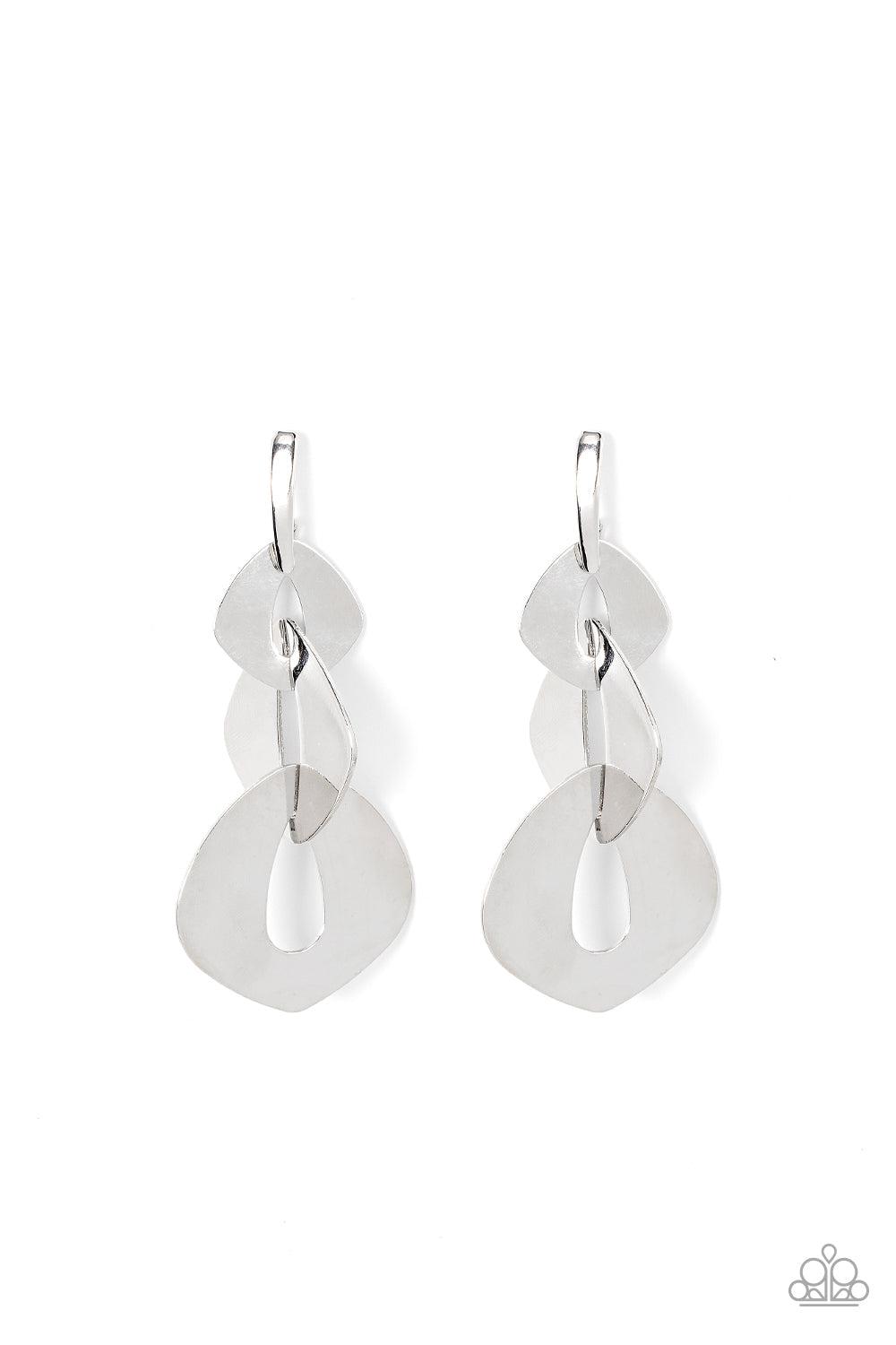 Enveloped in Edge Silver Earrings - Paparazzi Accessories- lightbox - CarasShop.com - $5 Jewelry by Cara Jewels