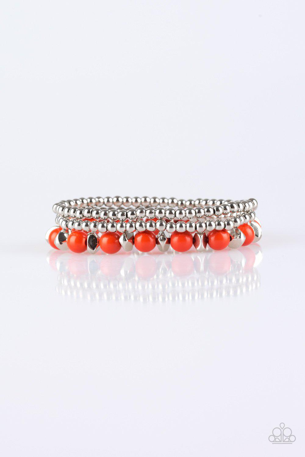 Epic Escape Orange and Silver Stretch Bracelet Set - Paparazzi Accessories-CarasShop.com - $5 Jewelry by Cara Jewels