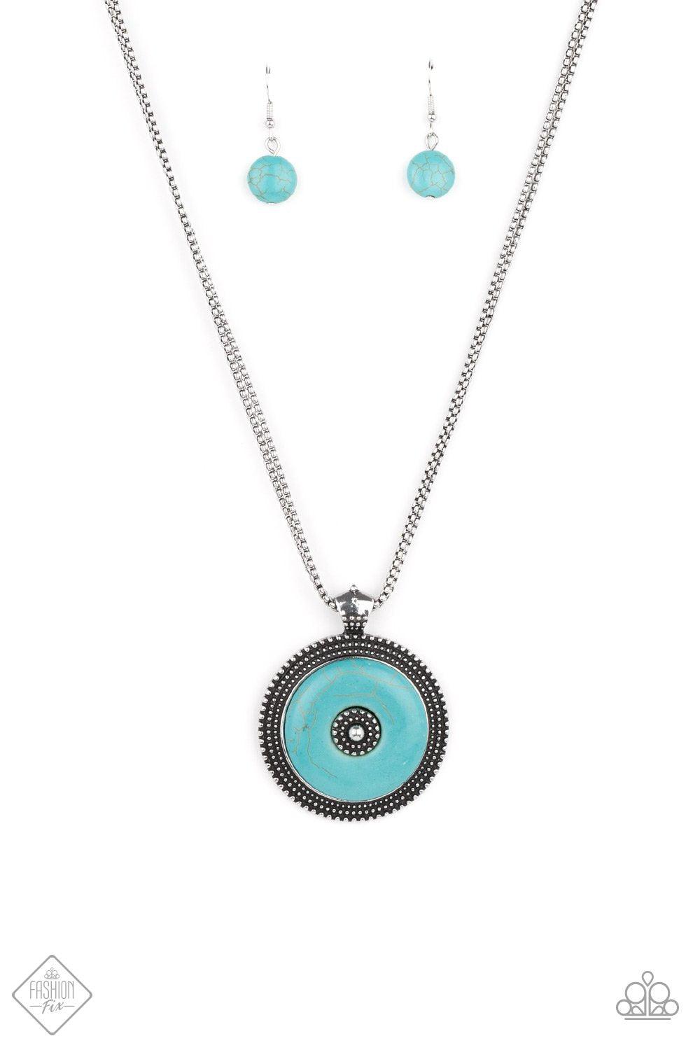 EPICENTER of Attention Turquoise Blue and Silver Necklace - Paparazzi Accessories- lightbox - CarasShop.com - $5 Jewelry by Cara Jewels