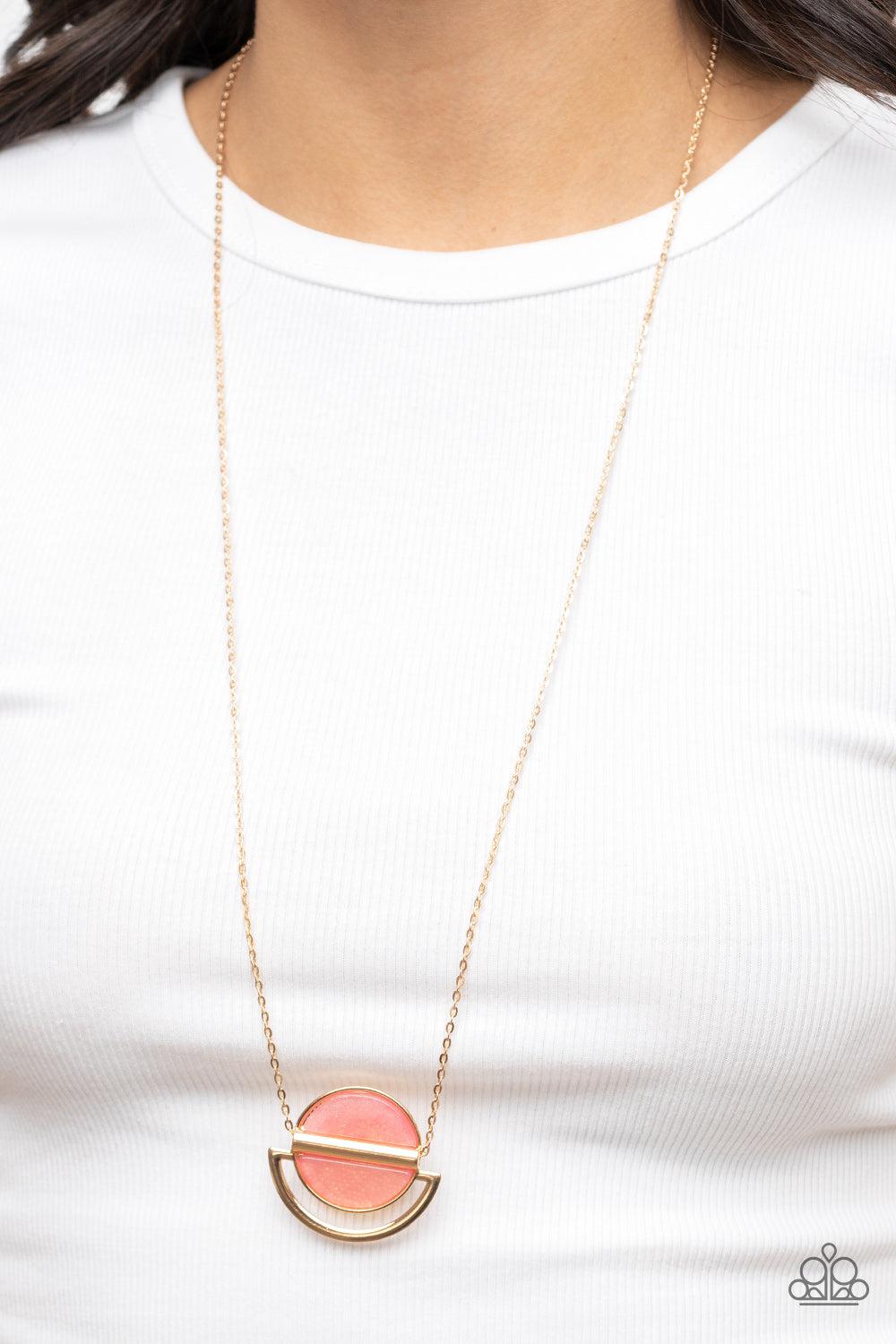 Ethereal Eclipse Pink Stone &amp; Gold Necklace - Paparazzi Accessories-on model - CarasShop.com - $5 Jewelry by Cara Jewels