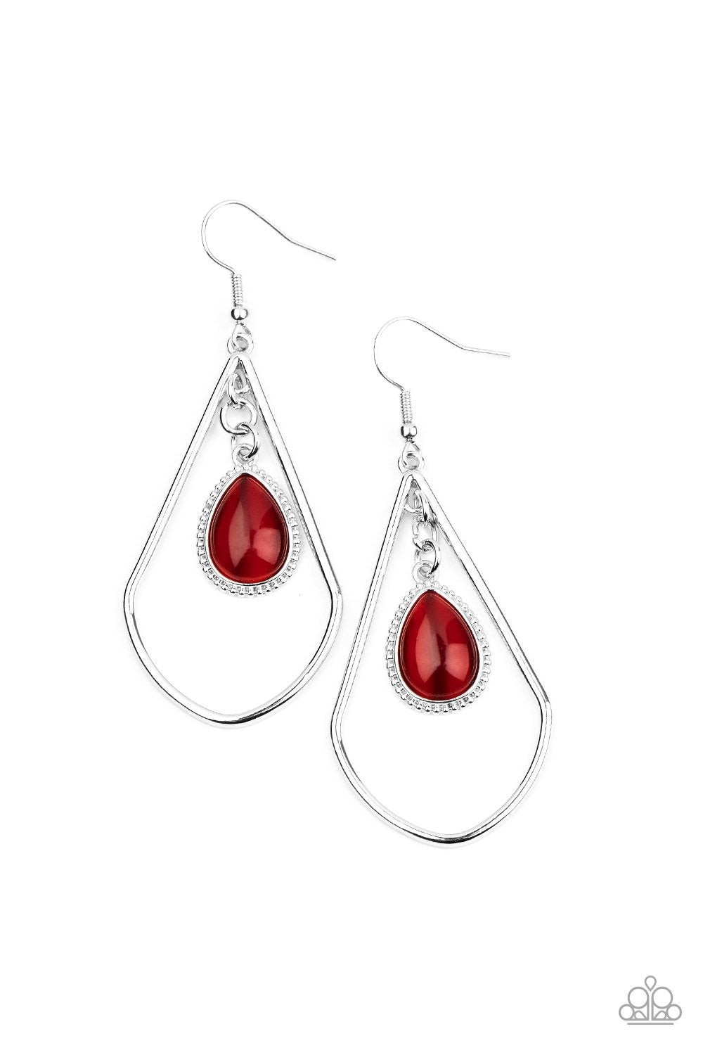 Ethereal Elegance Red Cat's Eye Teardrop Earrings - Paparazzi Accessories-CarasShop.com - $5 Jewelry by Cara Jewels