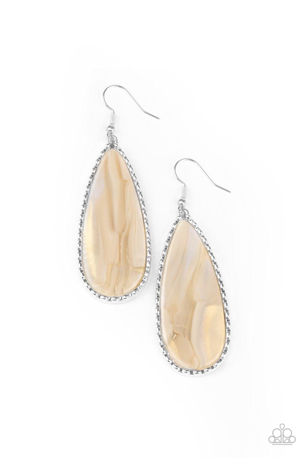 Ethereal Eloquence White Shell-like Acrylic Earrings - Paparazzi Accessories - lightbox -CarasShop.com - $5 Jewelry by Cara Jewels