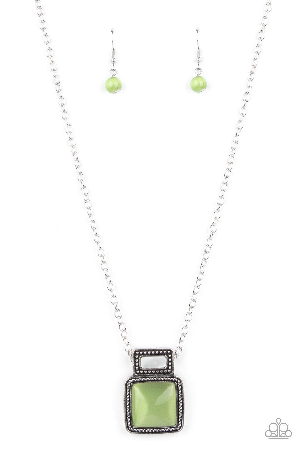 Ethereally Elemental Green Cat's Eye Stone Necklace - Paparazzi Accessories- lightbox - CarasShop.com - $5 Jewelry by Cara Jewels