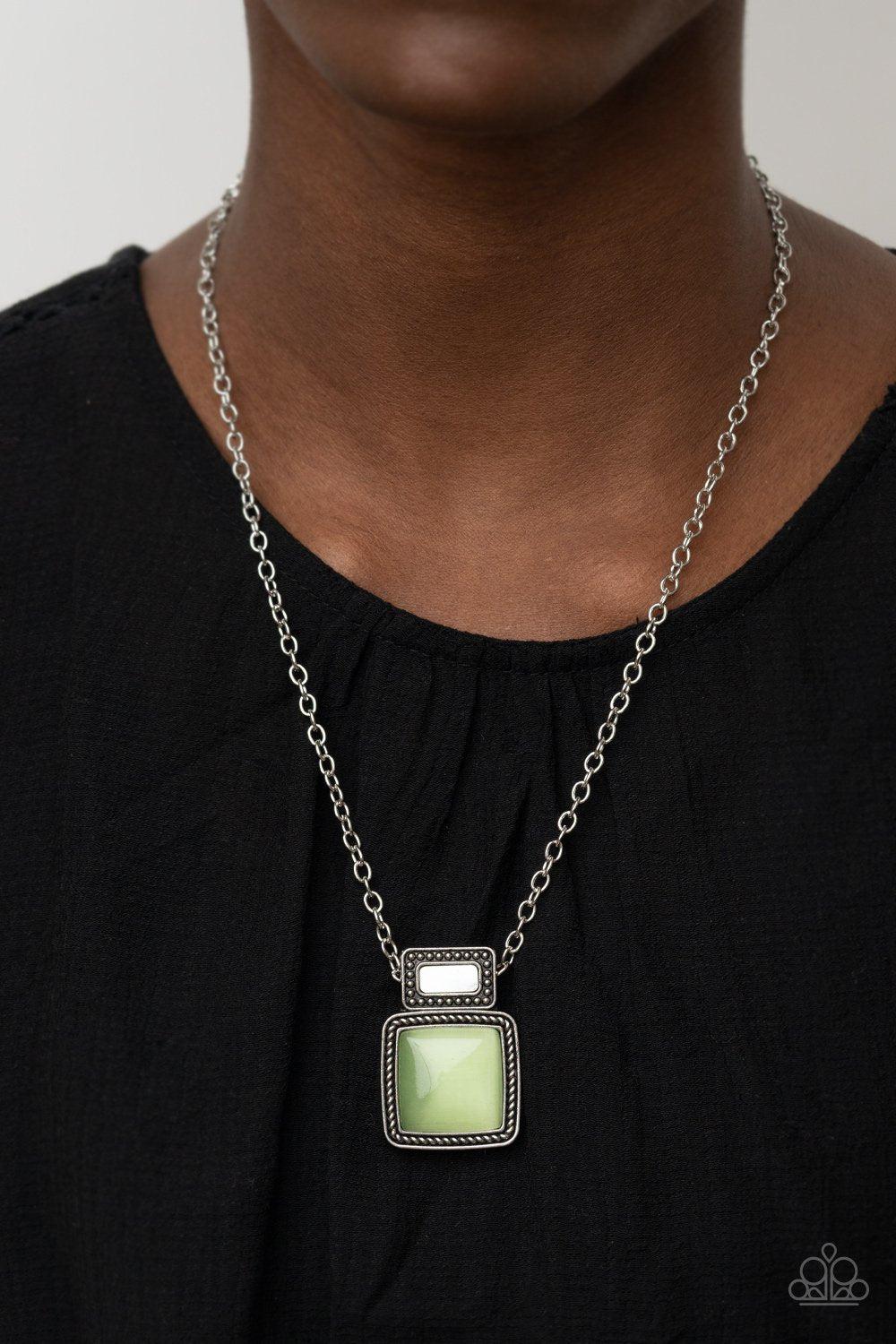 Ethereally Elemental Green Cat&#39;s Eye Stone Necklace - Paparazzi Accessories- model - CarasShop.com - $5 Jewelry by Cara Jewels