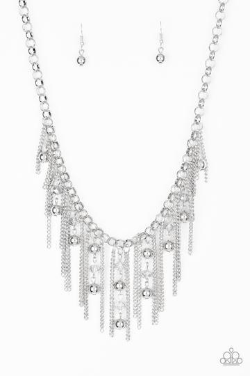 Ever Rebellious Silver Fringe Necklace - Paparazzi Accessories - lightbox -CarasShop.com - $5 Jewelry by Cara Jewels