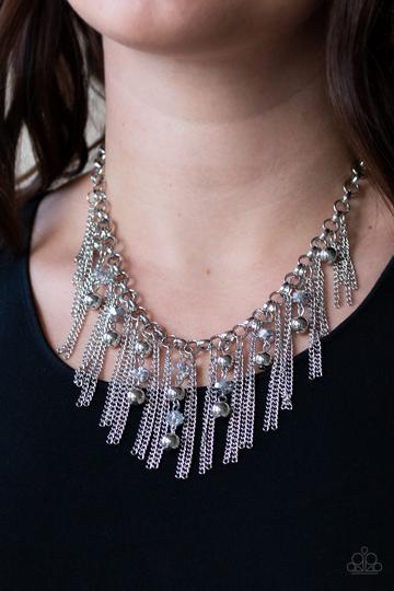 Ever Rebellious Silver Fringe Necklace - Paparazzi Accessories - model -CarasShop.com - $5 Jewelry by Cara Jewels