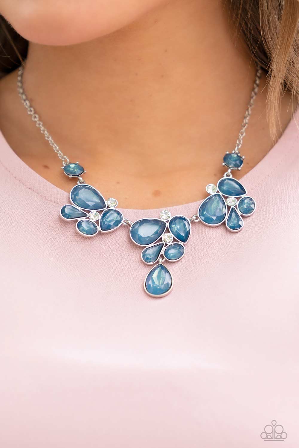 Everglade Escape Blue Gem Necklace - Paparazzi Accessories-on model - CarasShop.com - $5 Jewelry by Cara Jewels