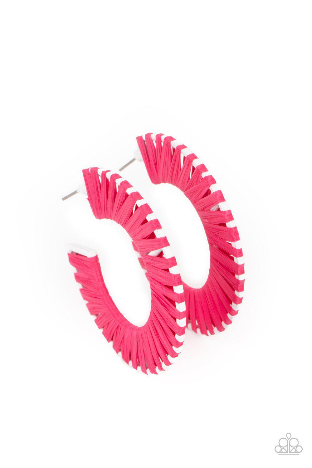 Everybody Conga Pink Wicker Hoop Earrings - Paparazzi Accessories - lightbox -CarasShop.com - $5 Jewelry by Cara Jewels