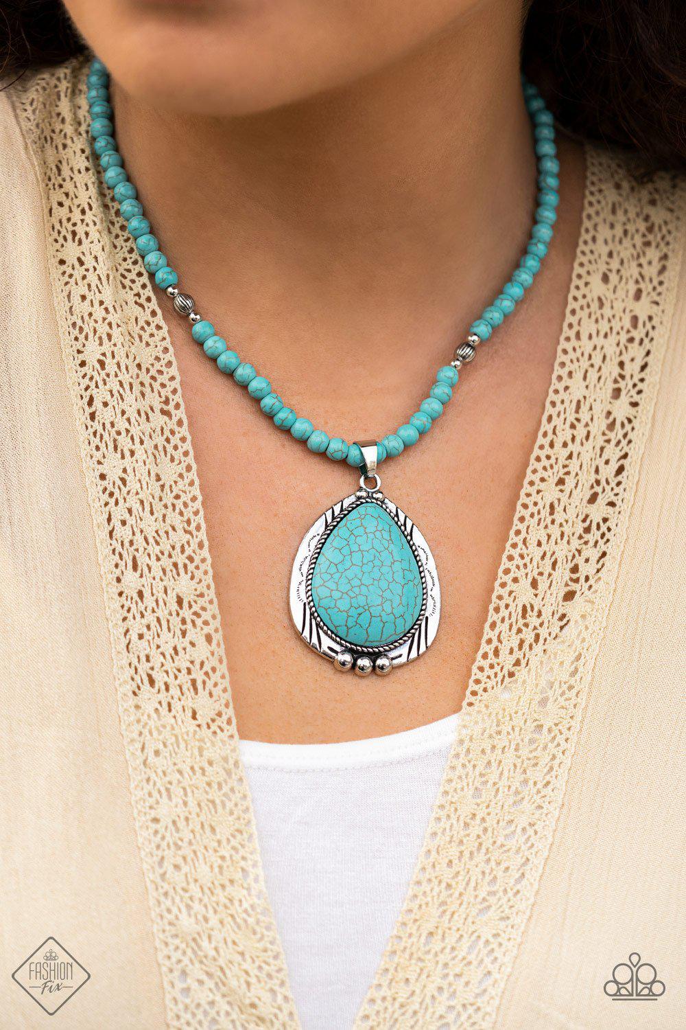 Evolution Turquoise Blue Stone Necklace - Paparazzi Accessories - model -CarasShop.com - $5 Jewelry by Cara Jewels