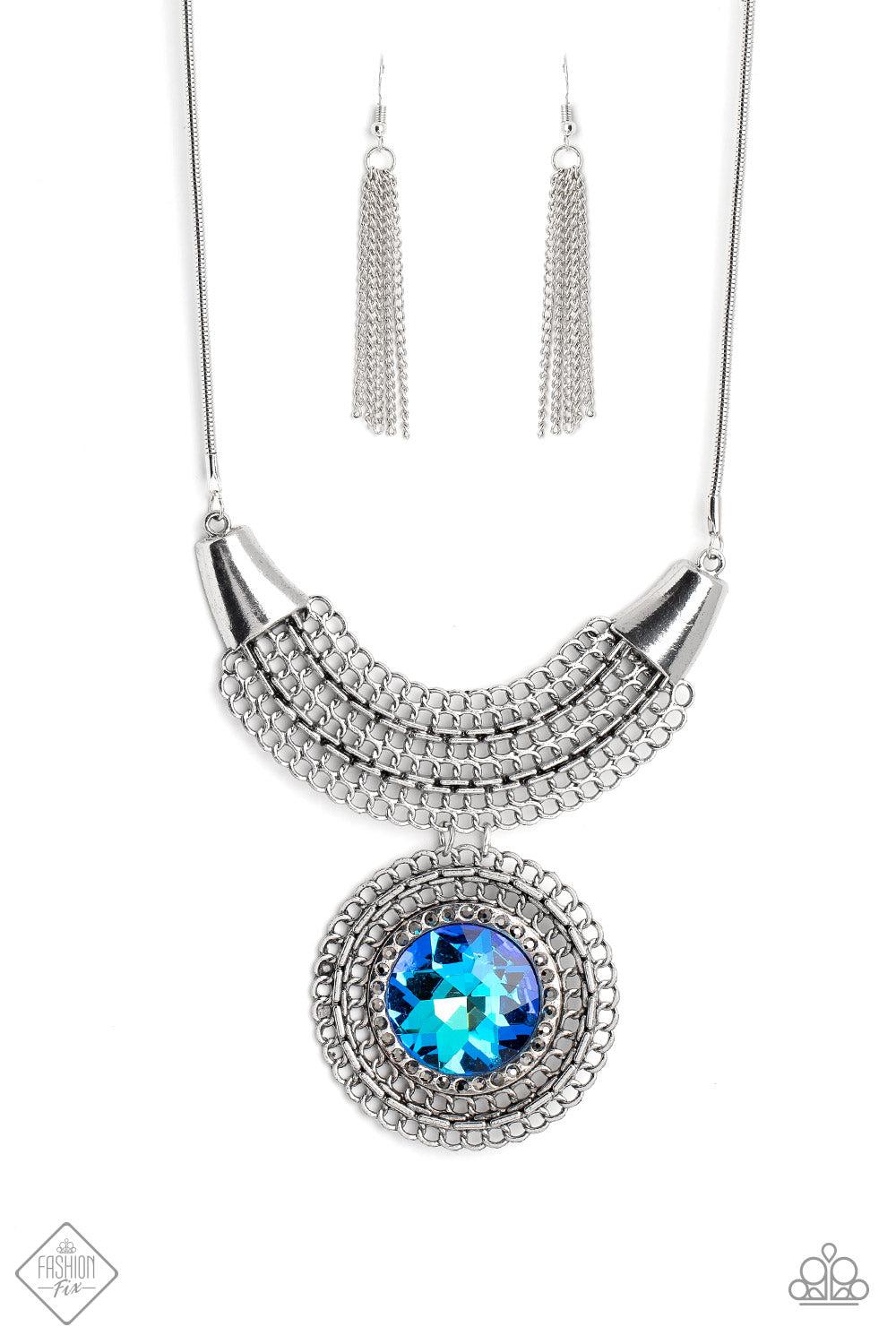 Excalibur Extravagance Blue Rhinestone Necklace - Paparazzi Accessories- lightbox - CarasShop.com - $5 Jewelry by Cara Jewels