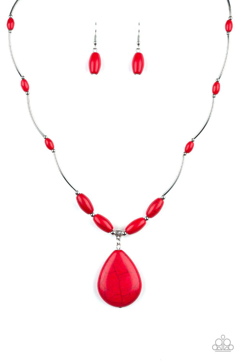 Explore The Elements Red Stone Necklace - Paparazzi Accessories-CarasShop.com - $5 Jewelry by Cara Jewels