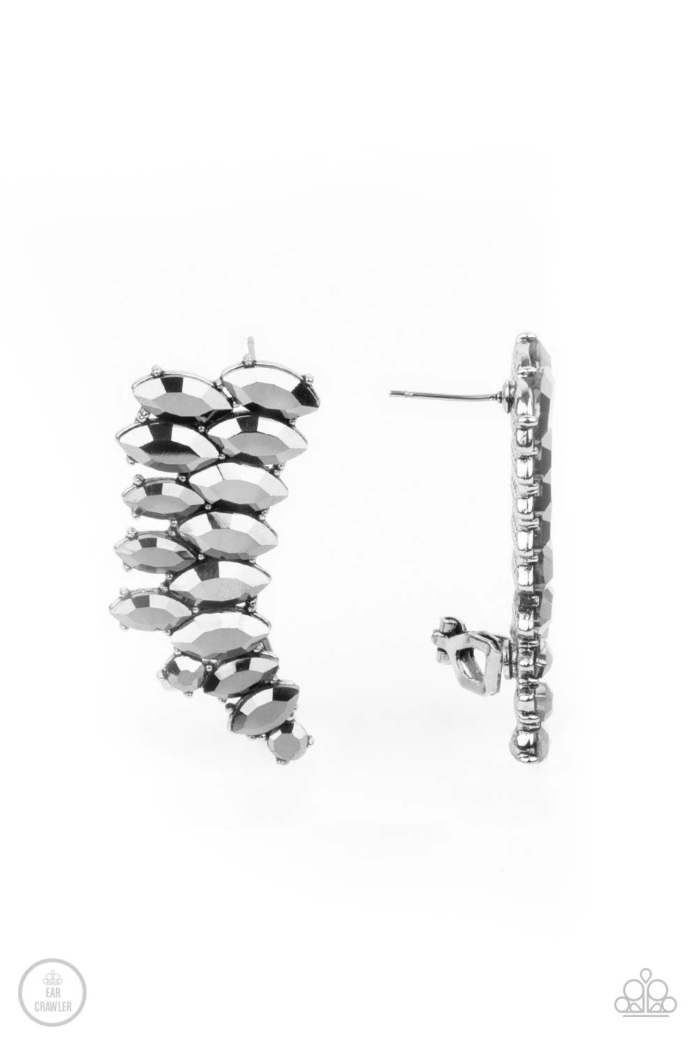 Explosive Elegance Silver Ear Crawler Earrings - Paparazzi Accessories- lightbox - CarasShop.com - $5 Jewelry by Cara Jewels