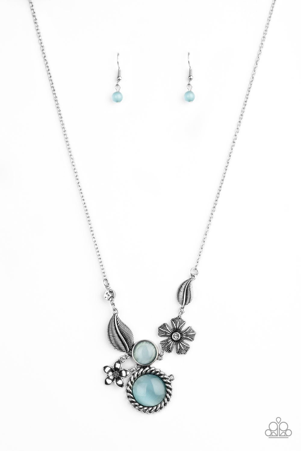 Exquisitely Eden Blue Cat&#39;s Eye and Flower Necklace - Paparazzi Accessories - lightbox -CarasShop.com - $5 Jewelry by Cara Jewels