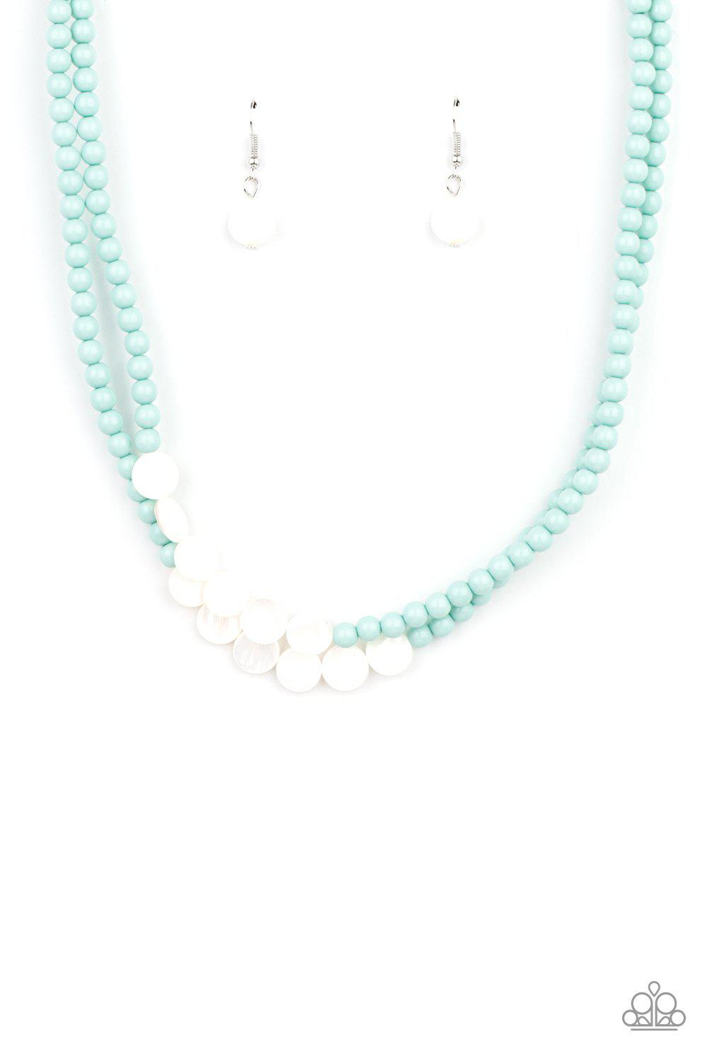Extended STAYCATION Blue and White Shell Necklace - Paparazzi Accessories- lightbox - CarasShop.com - $5 Jewelry by Cara Jewels