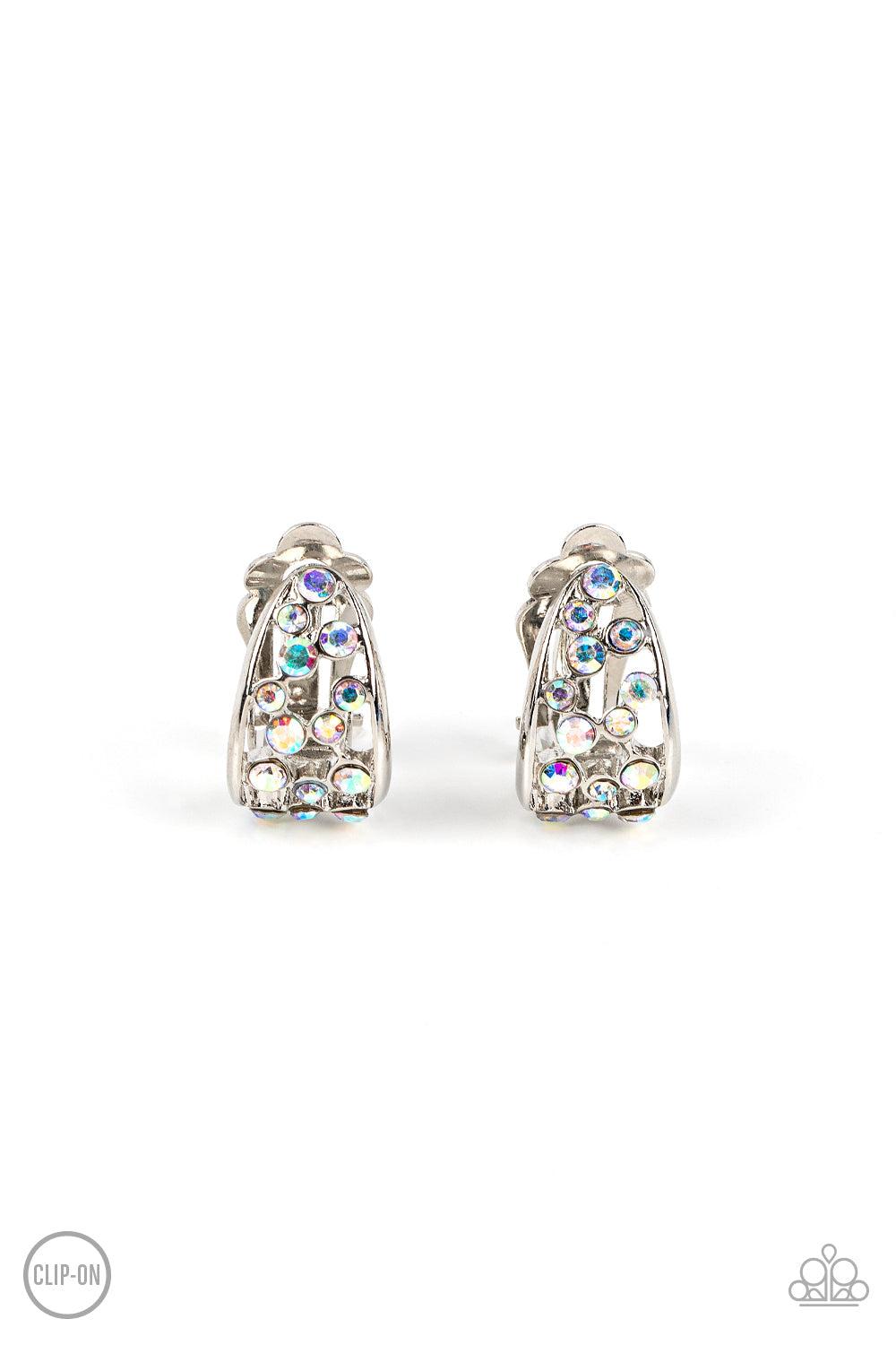 Extra Effervescent Multi Iridescent Rhinestone Clip-On Earrings - Paparazzi  Accessories