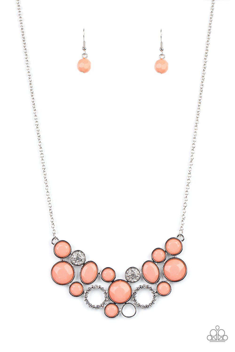 Extra Eloquent Coral and White Rhinestone Necklace - Paparazzi Accessories- lightbox - CarasShop.com - $5 Jewelry by Cara Jewels