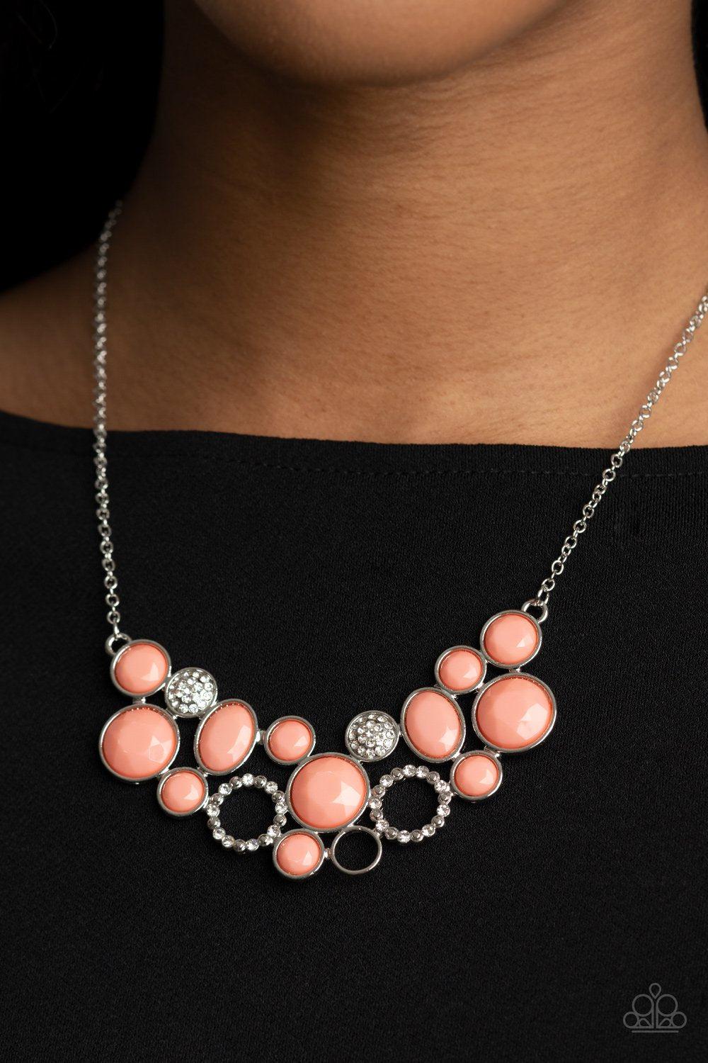 Extra Eloquent Coral and White Rhinestone Necklace - Paparazzi Accessories- model - CarasShop.com - $5 Jewelry by Cara Jewels