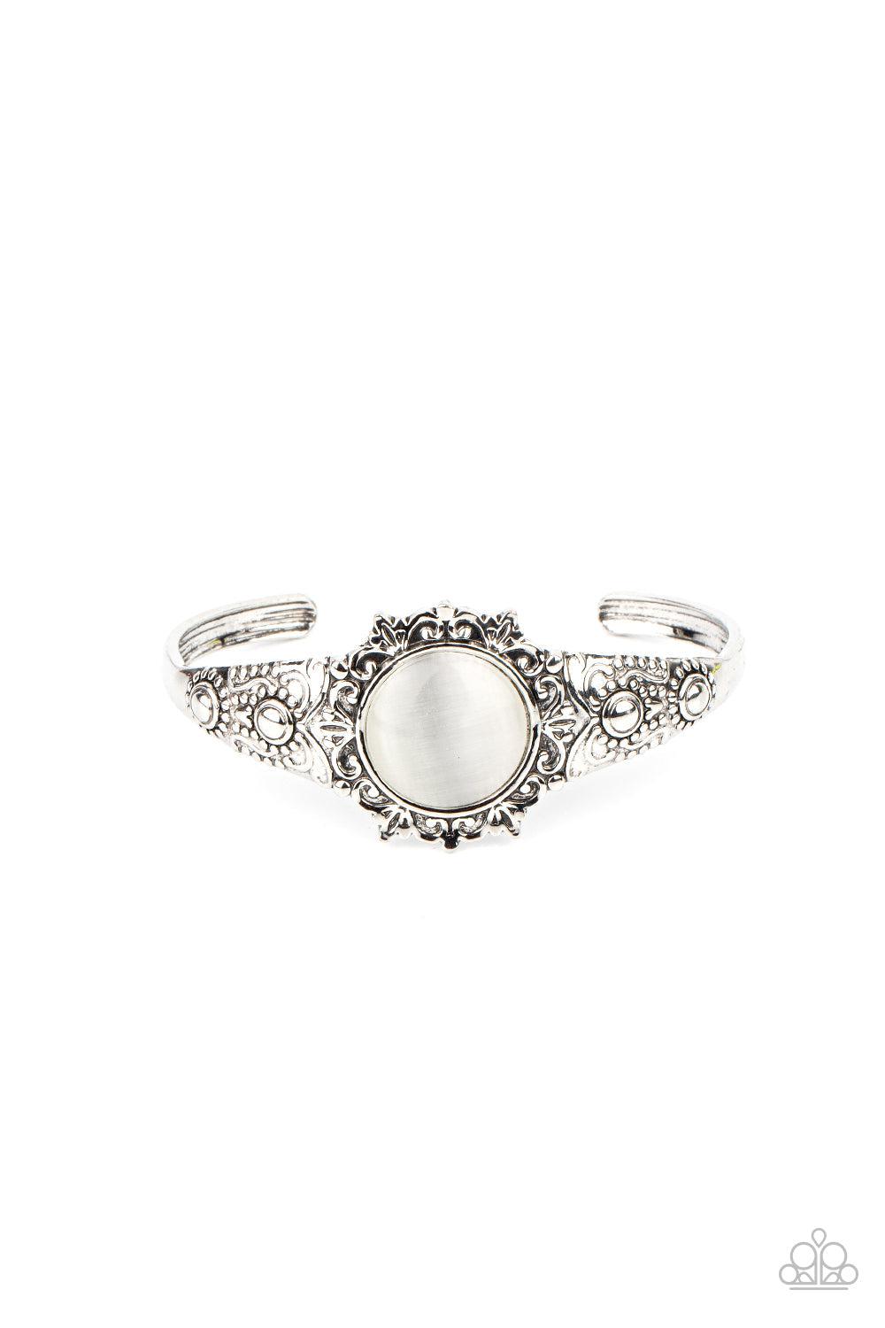Extravagantly Enchanting White Cat&#39;s Eye Cuff Bracelet - Paparazzi Accessories- lightbox - CarasShop.com - $5 Jewelry by Cara Jewels