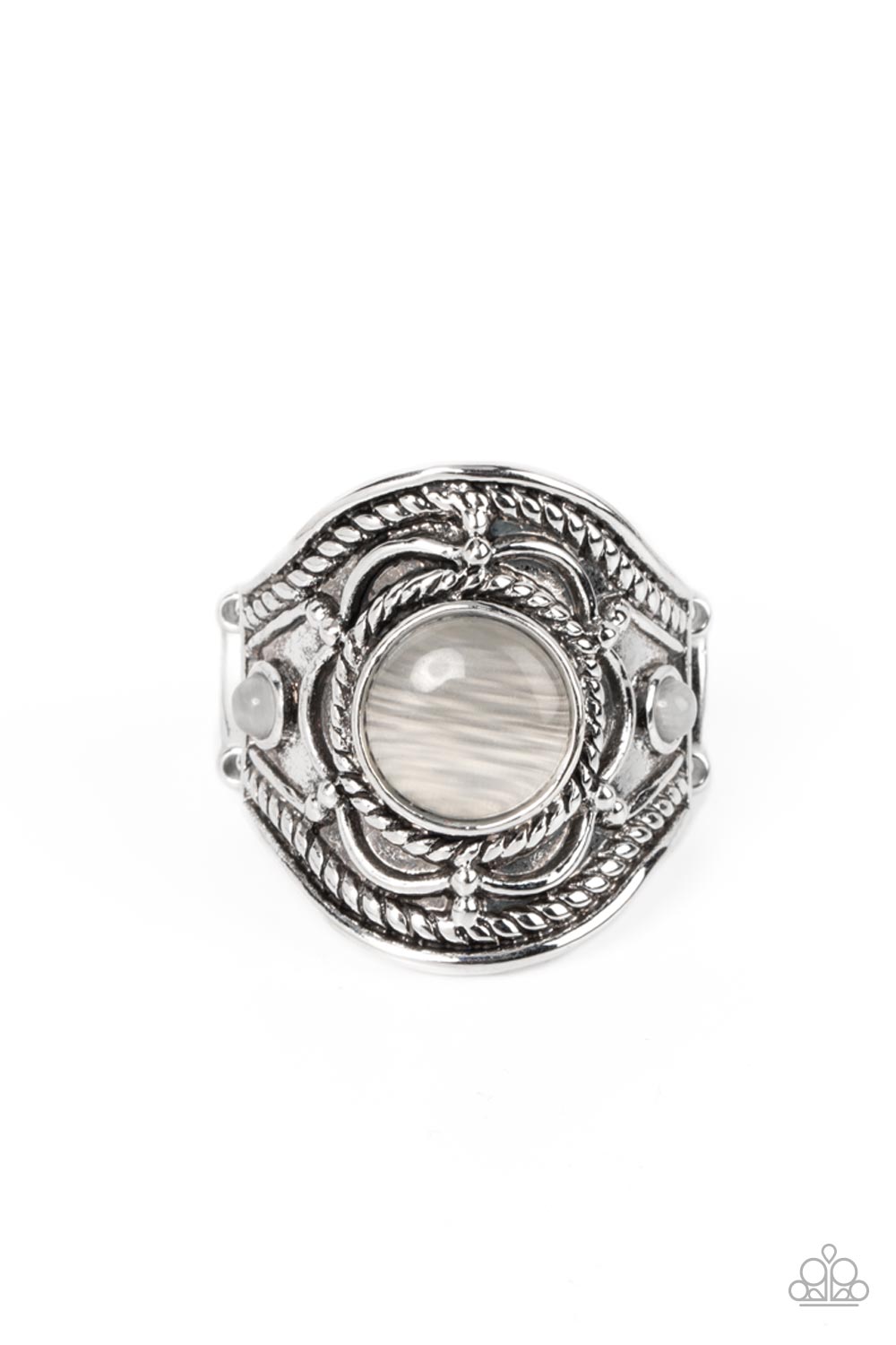 Exuberant Escapade White Cat&#39;s Eye Stone Ring - Paparazzi Accessories- lightbox - CarasShop.com - $5 Jewelry by Cara Jewels