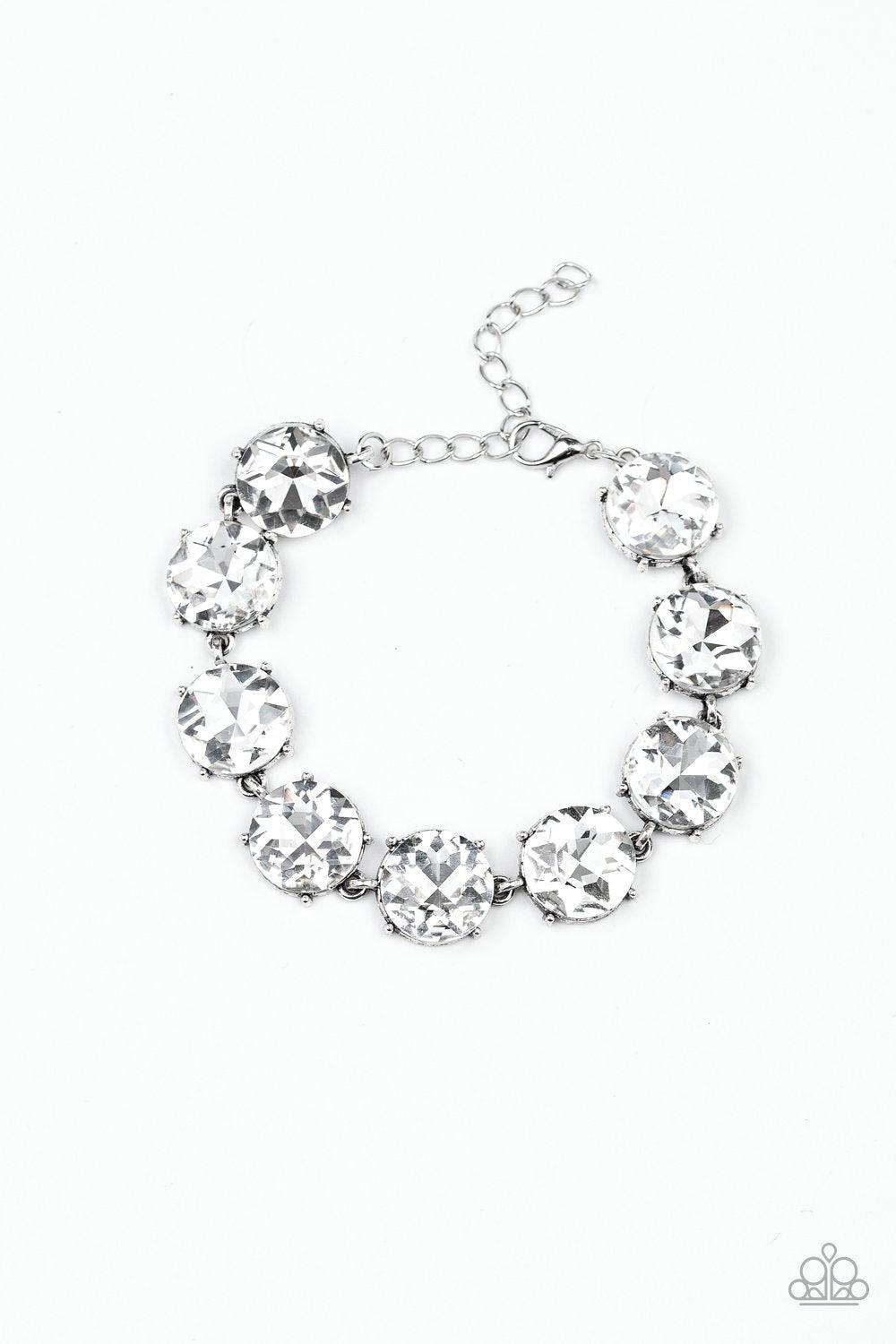 Fabulously Flashy White Rhinestone Bracelet - Paparazzi Accessories-CarasShop.com - $5 Jewelry by Cara Jewels