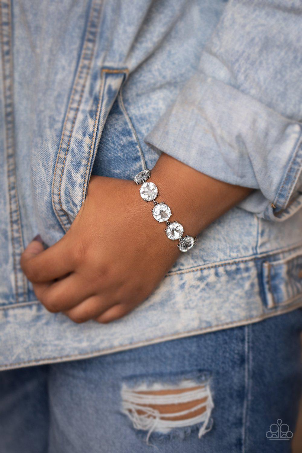 Fabulously Flashy White Rhinestone Bracelet - Paparazzi Accessories-CarasShop.com - $5 Jewelry by Cara Jewels