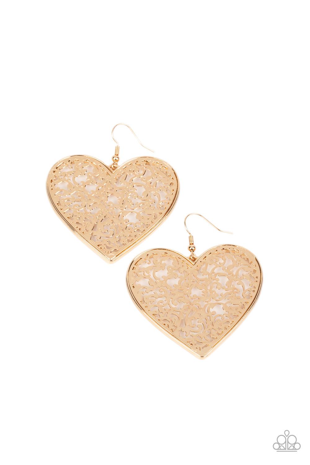 Fairest in the Land Gold Heart Earrings - Paparazzi Accessories- lightbox - CarasShop.com - $5 Jewelry by Cara Jewels