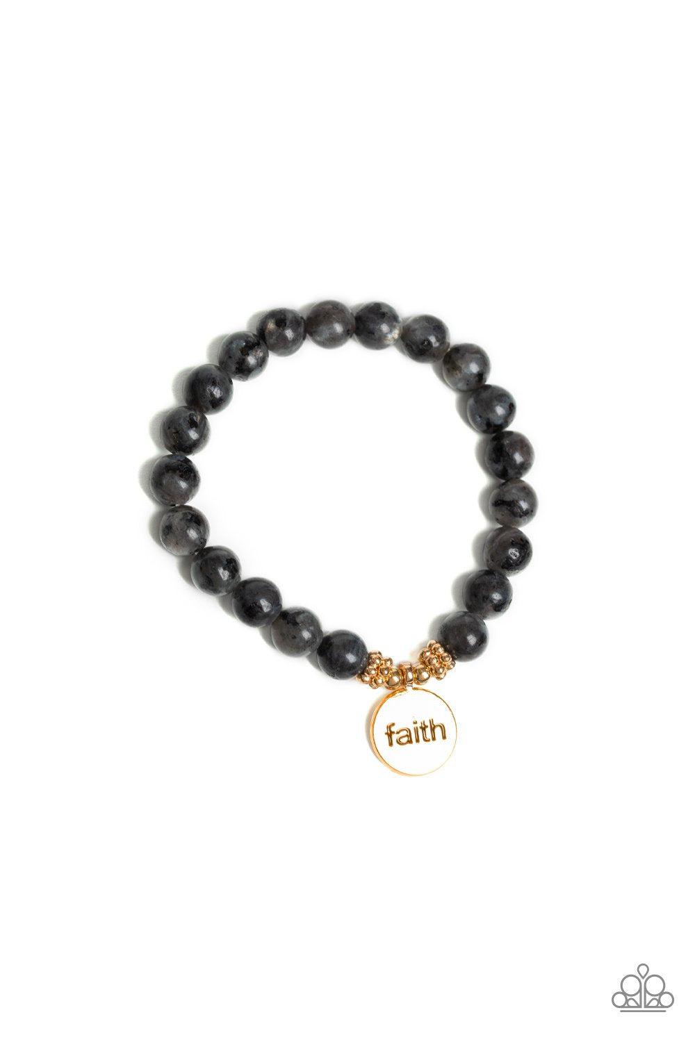 FAITH It, Till You Make It - Black Stone Stretch Bracelet - Paparazzi Accessories-CarasShop.com - $5 Jewelry by Cara Jewels
