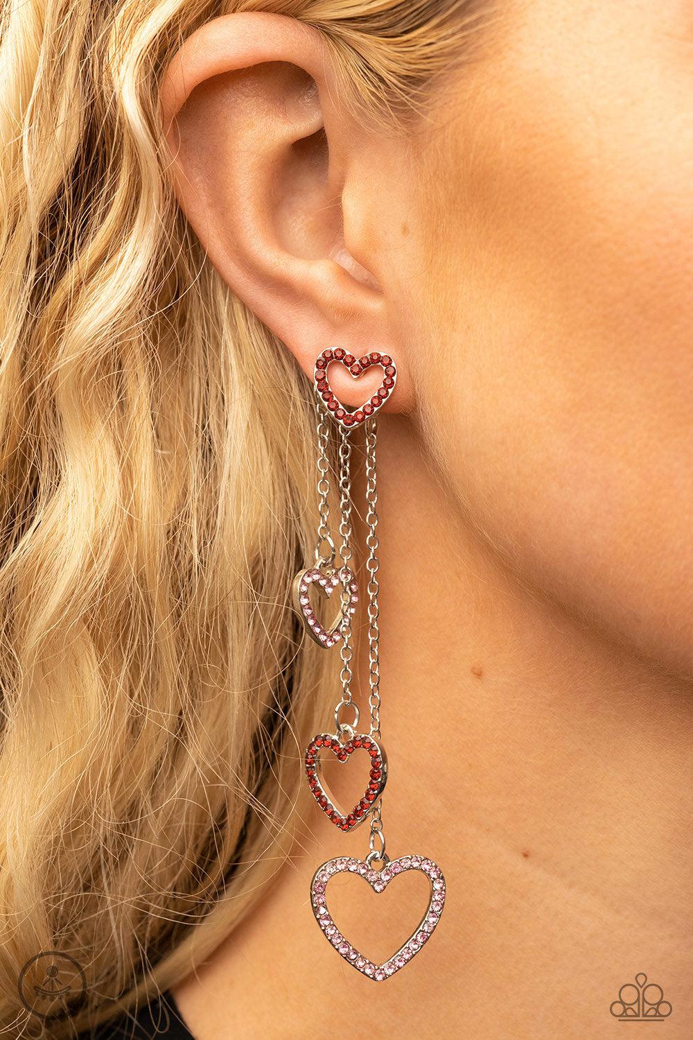 Falling In Love Multi Red and Pink Heart Jacket Earrings - Paparazzi  Accessories