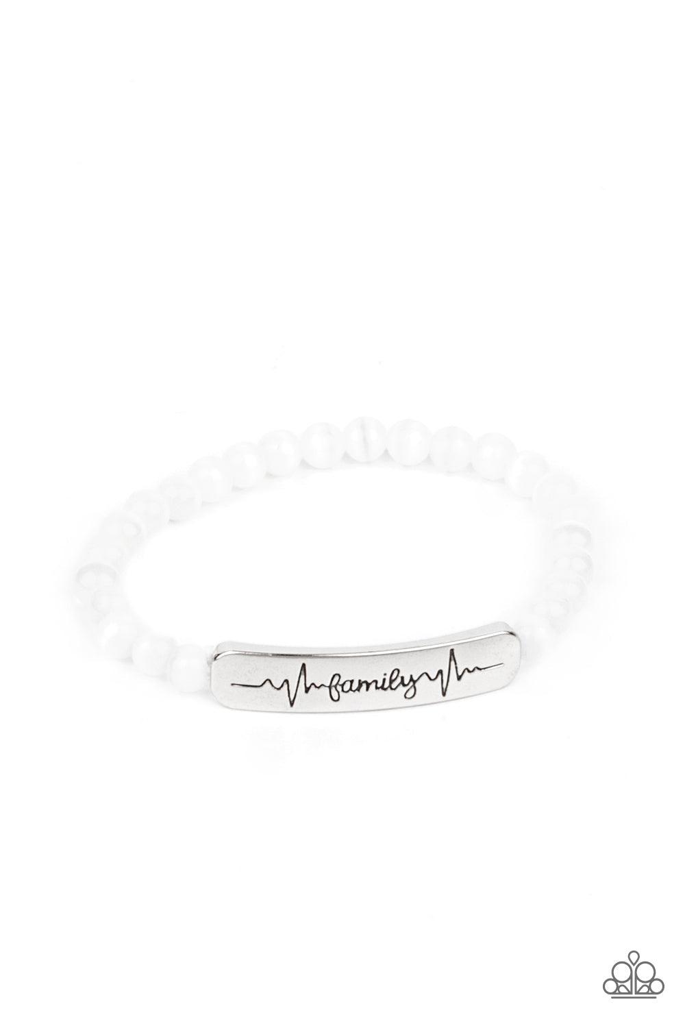 Family is Forever White Inspirational Bracelet - Paparazzi Accessories- lightbox - CarasShop.com - $5 Jewelry by Cara Jewels