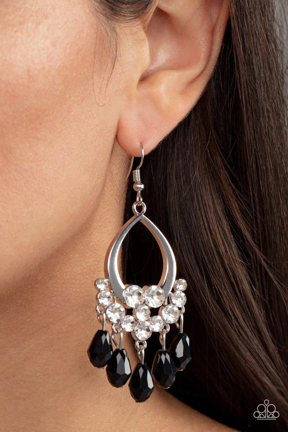 Famous Fashionista Black Earrings - Paparazzi Accessories- on model - CarasShop.com - $5 Jewelry by Cara Jewels