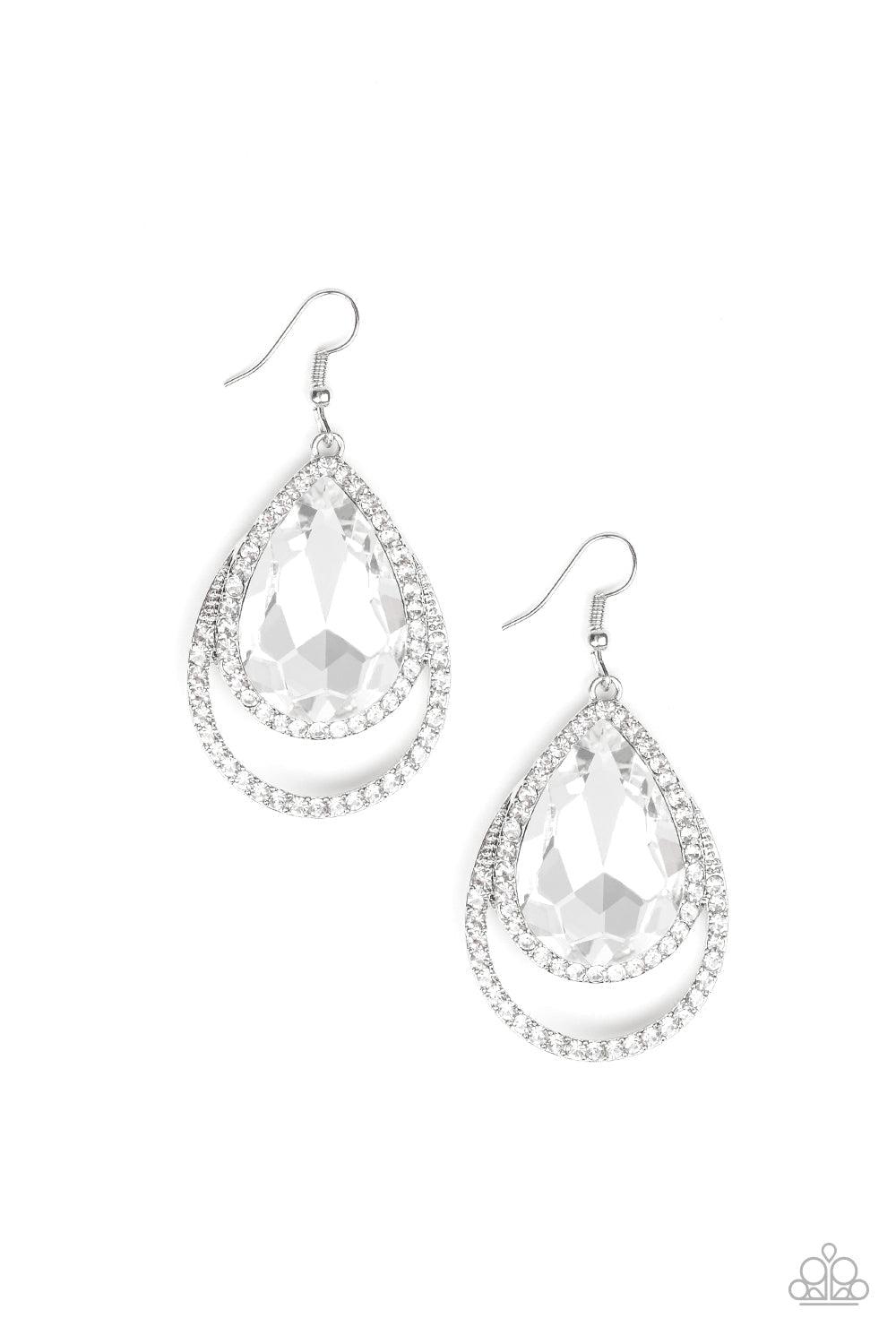 Famous White Earrings - Paparazzi Accessories- lightbox - CarasShop.com - $5 Jewelry by Cara Jewels