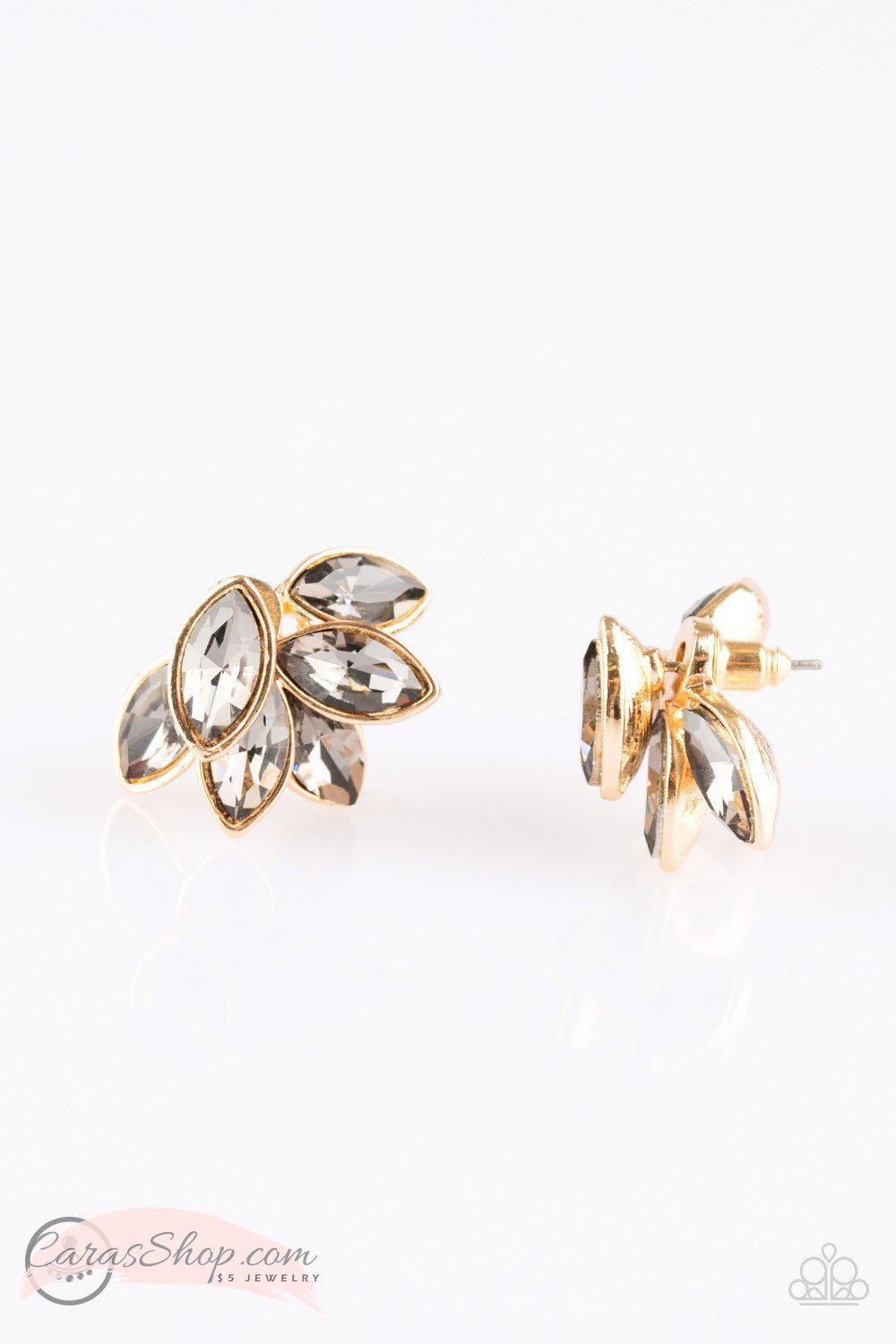 Fanciest Of Them All Smoky Gem and Gold Double-sided Post Earrings - Paparazzi Accessories-CarasShop.com - $5 Jewelry by Cara Jewels