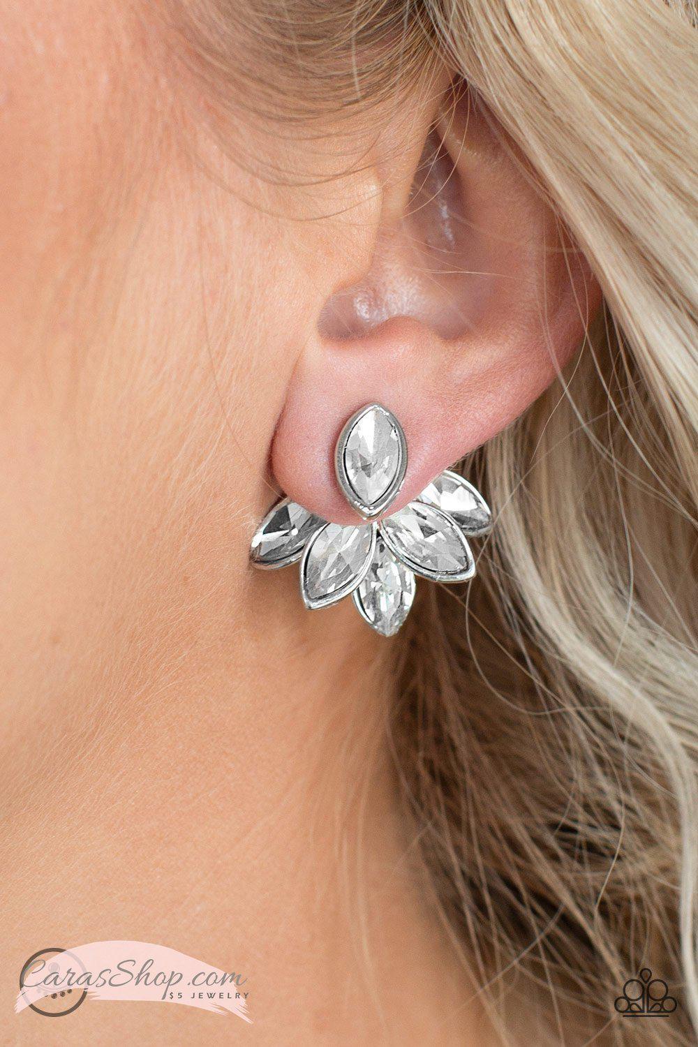 Fanciest of Them All White Double-sided Post Earrings - Paparazzi Accessories-CarasShop.com - $5 Jewelry by Cara Jewels