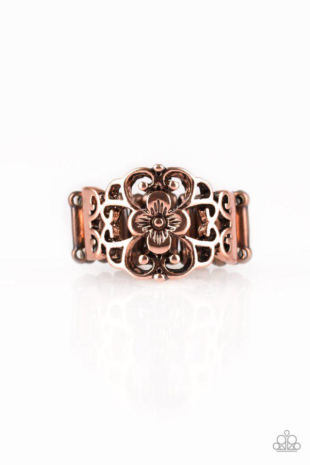 Fanciful Flower Gardens Copper Ring - Paparazzi Accessories- lightbox - CarasShop.com - $5 Jewelry by Cara Jewels