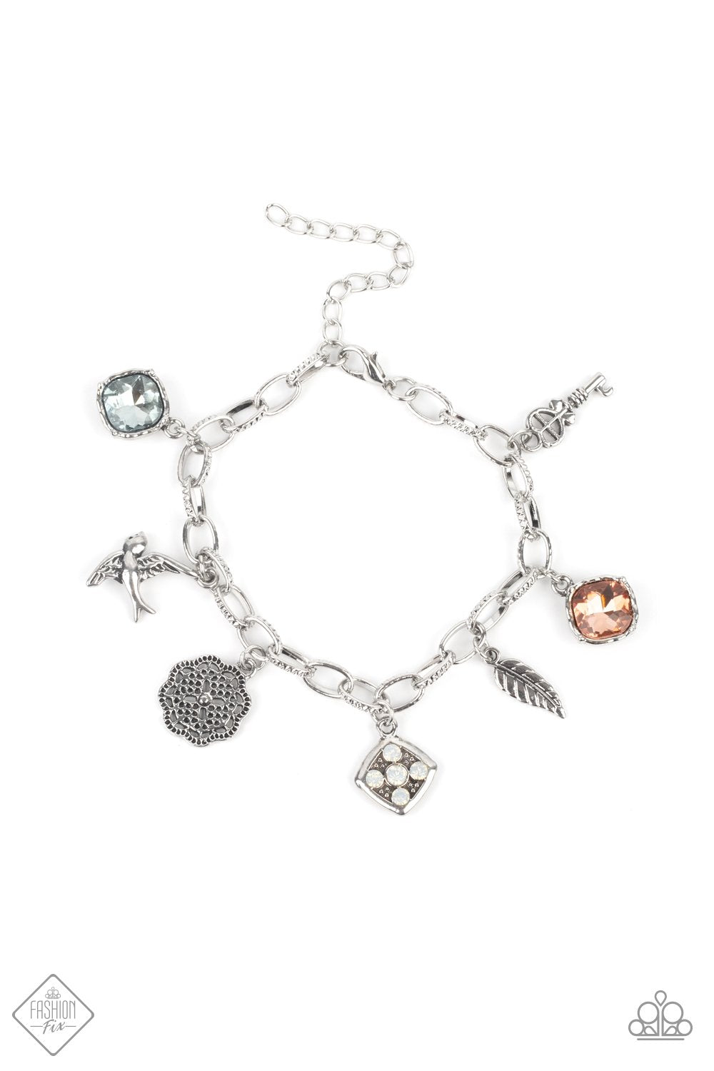 Fancifully Flighty Multi Gem and Silver Charm Bracelet - Paparazzi Accessories- lightbox - CarasShop.com - $5 Jewelry by Cara Jewels