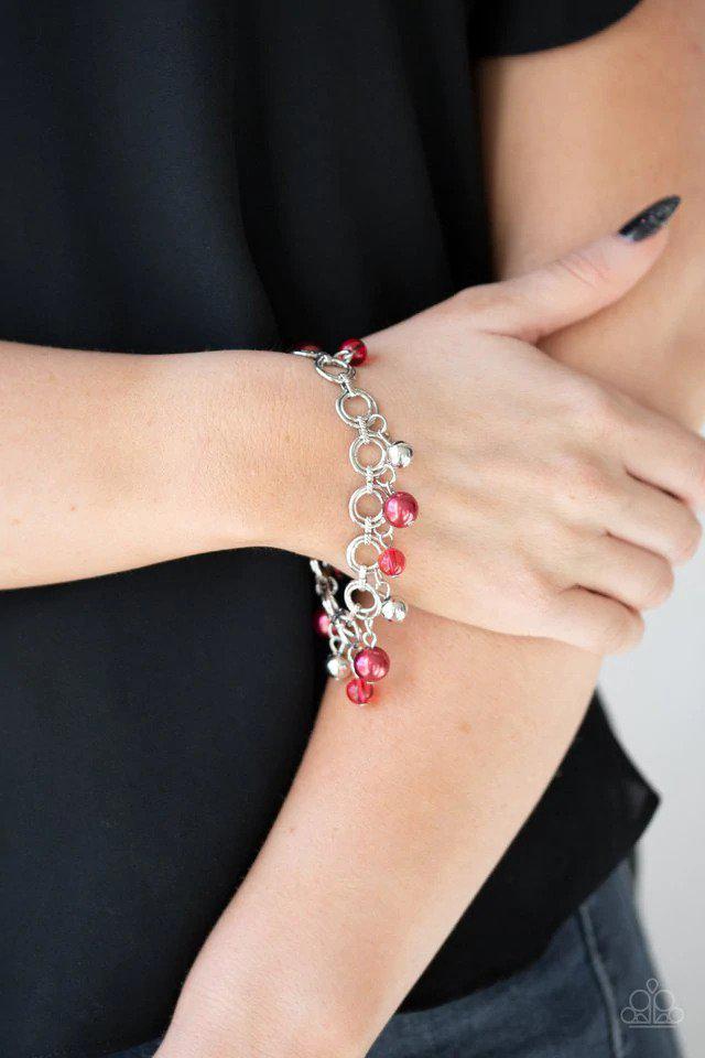 Fancy Fascination Red Bracelet - Paparazzi Accessories-on model - CarasShop.com - $5 Jewelry by Cara Jewels
