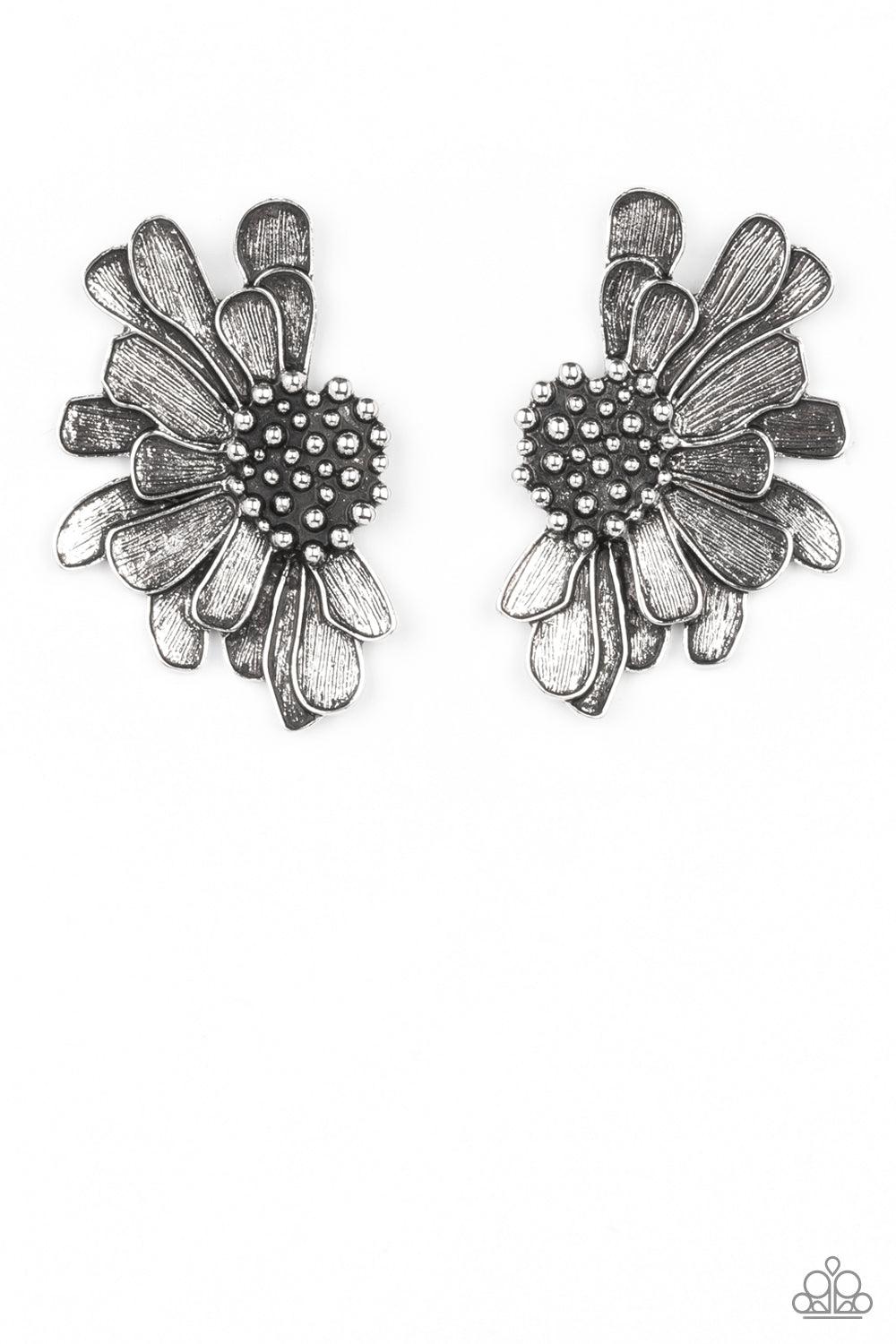 Farmstead Meadow Silver Flower Earrings - Paparazzi Accessories- lightbox - CarasShop.com - $5 Jewelry by Cara Jewels