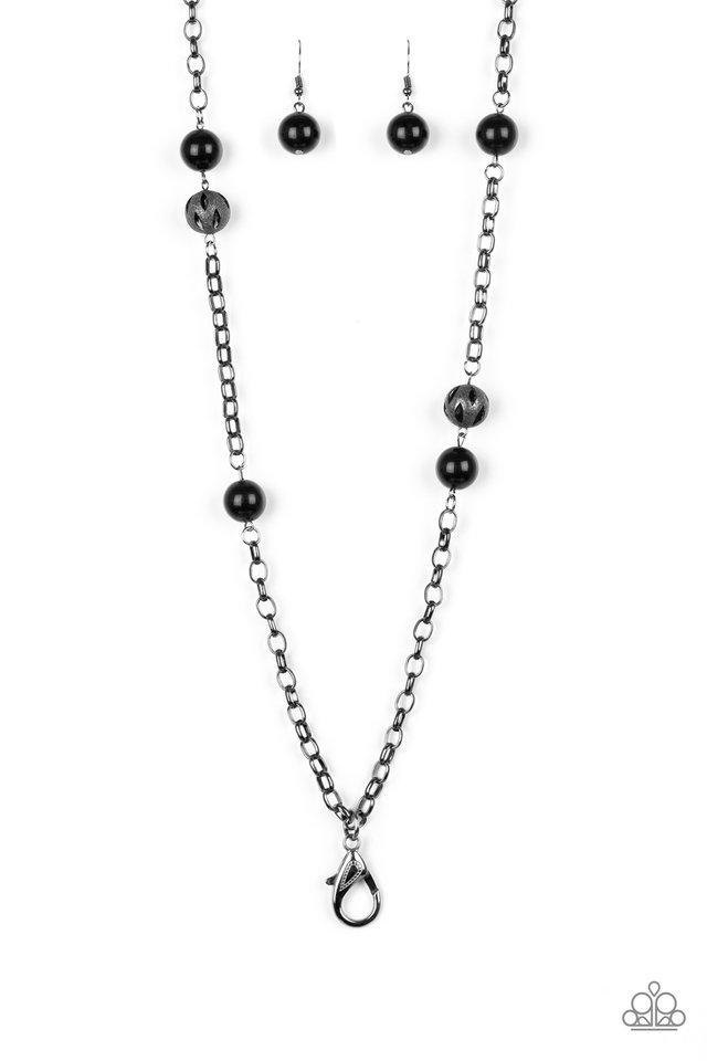 Fashion Fad Black Lanyard Necklace - Paparazzi Accessories - lightbox -CarasShop.com - $5 Jewelry by Cara Jewels