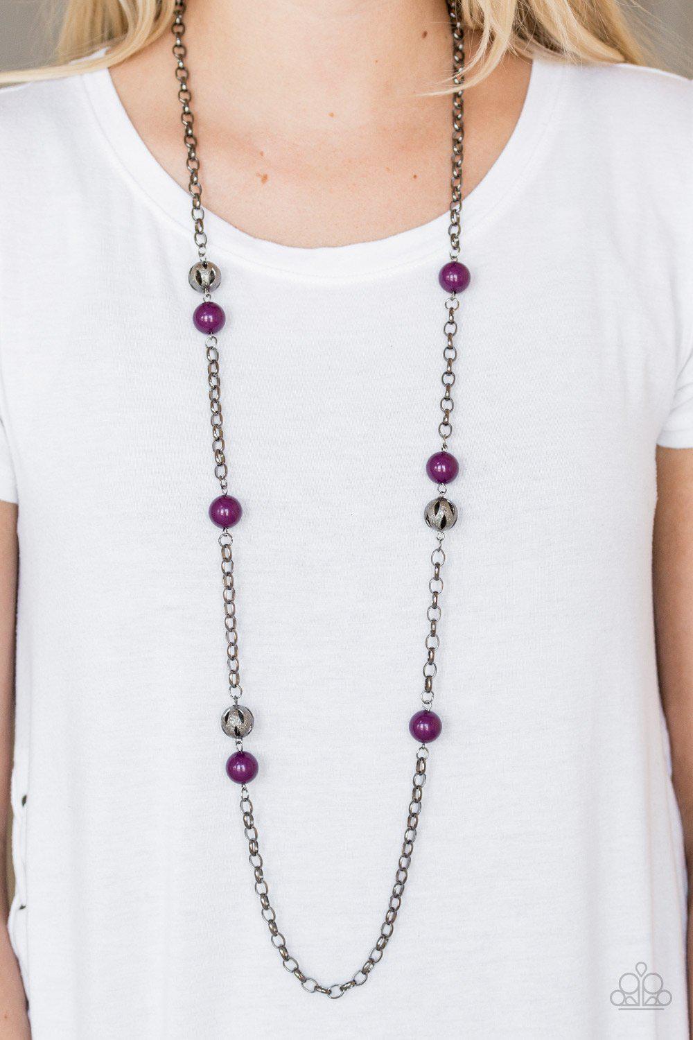 Fashion Fad Purple and Gunmetal Necklace - Paparazzi Accessories - model -CarasShop.com - $5 Jewelry by Cara Jewels