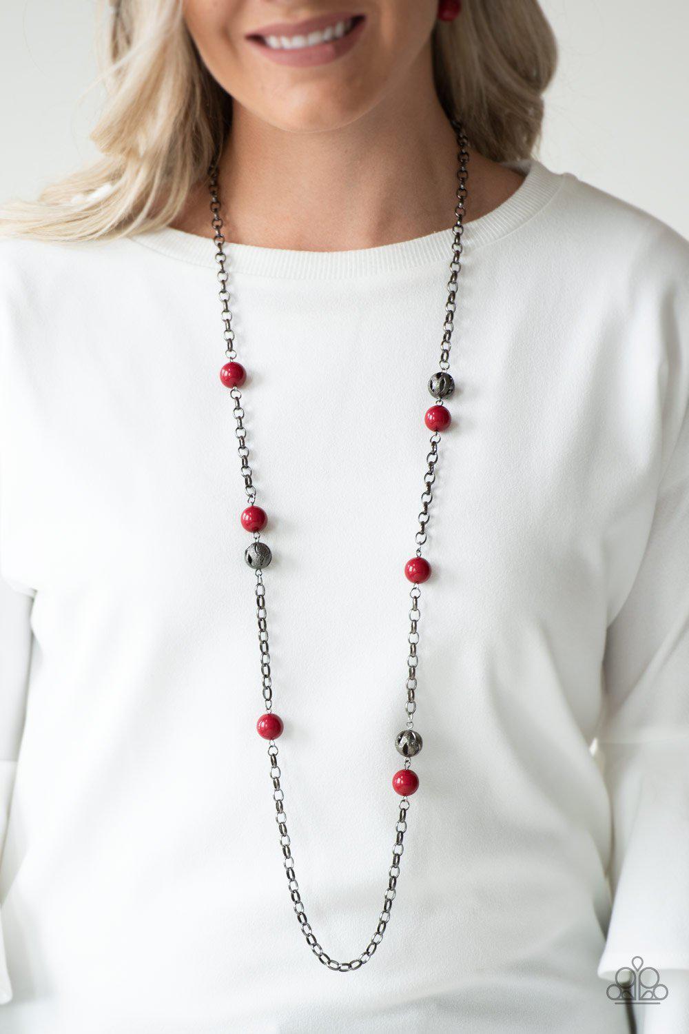 Fashion Fad Red Necklace - Paparazzi Accessories-CarasShop.com - $5 Jewelry by Cara Jewels