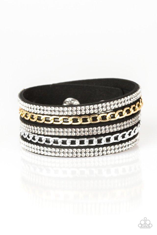 Fashion Fiend Black, Silver and Gold Urban Wrap Snap Bracelet - Paparazzi Accessories - lightbox -CarasShop.com - $5 Jewelry by Cara Jewels