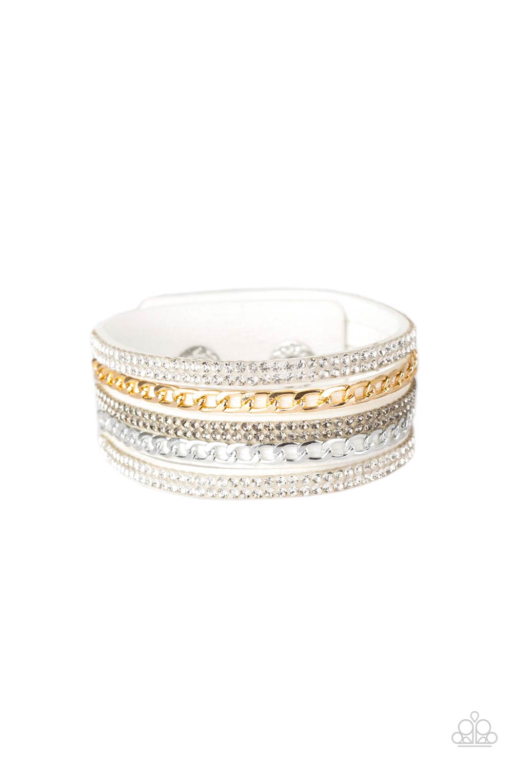 Fashion Fiend White, Silver and Gold Urban Wrap Snap Bracelet - Paparazzi Accessories- lightbox - CarasShop.com - $5 Jewelry by Cara Jewels