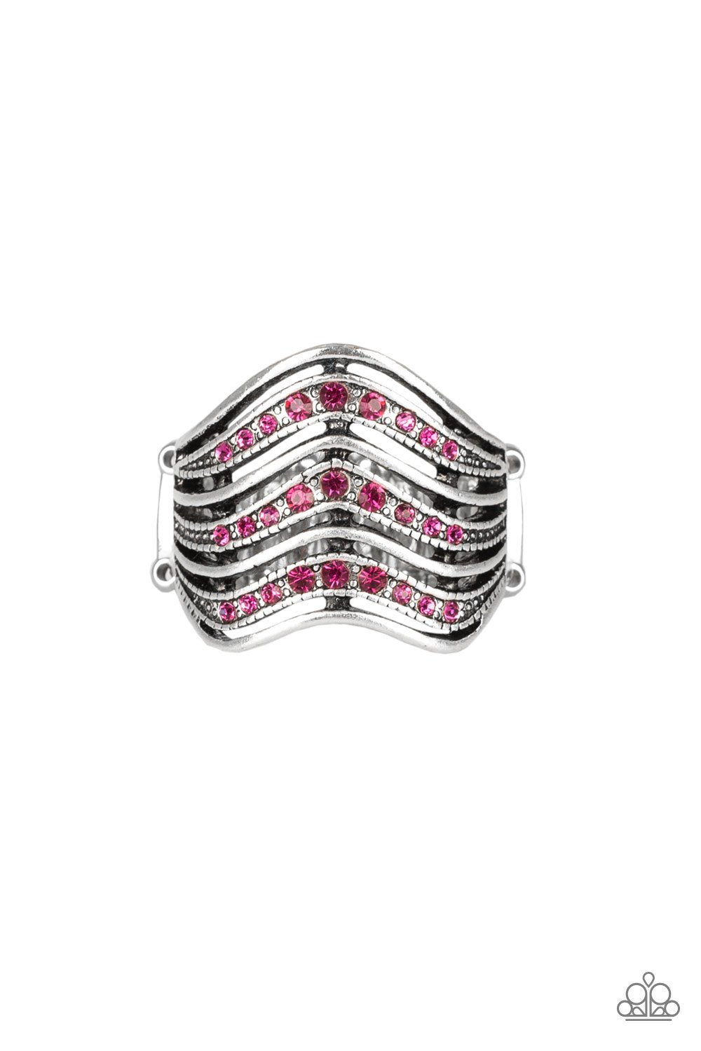 Fashion Finance Pink Rhinestone Ring - Paparazzi Accessories-CarasShop.com - $5 Jewelry by Cara Jewels