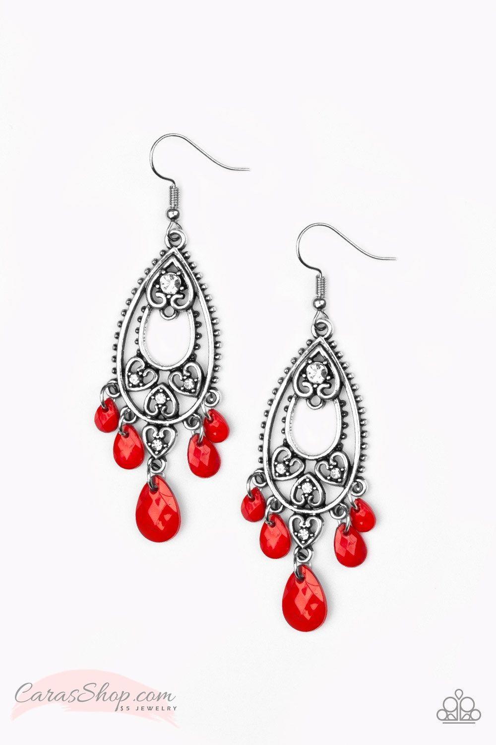 Fashion Flirt - Red Earrings - Paparazzi Accessories-CarasShop.com - $5 Jewelry by Cara Jewels