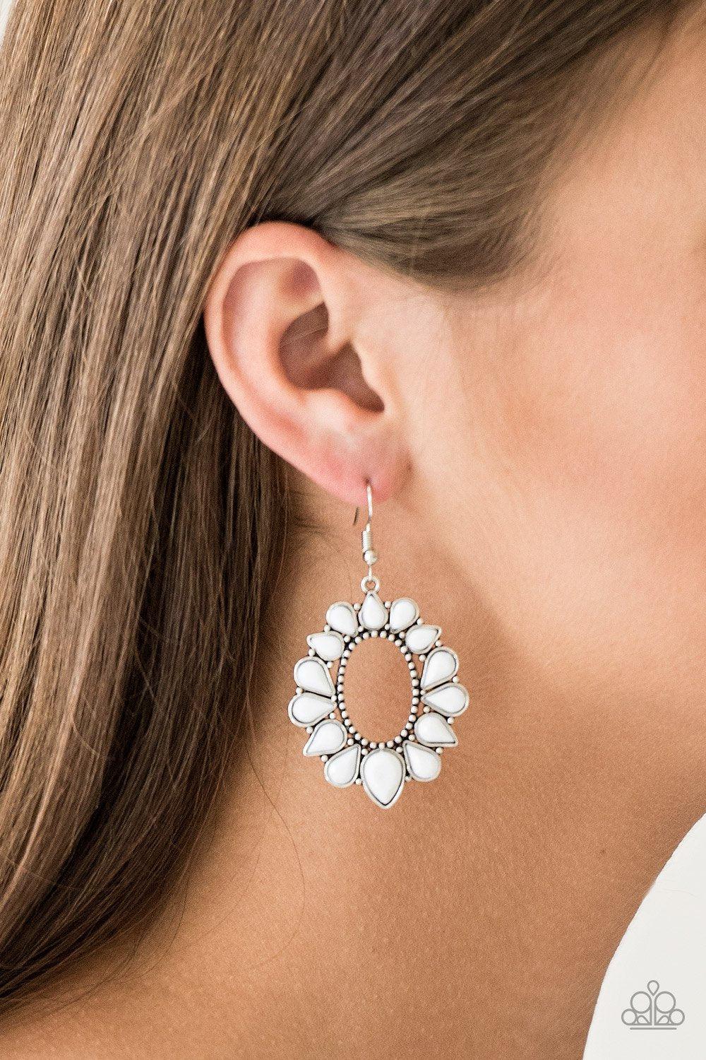 Fashionista Flavor White Earrings - Paparazzi Accessories-CarasShop.com - $5 Jewelry by Cara Jewels