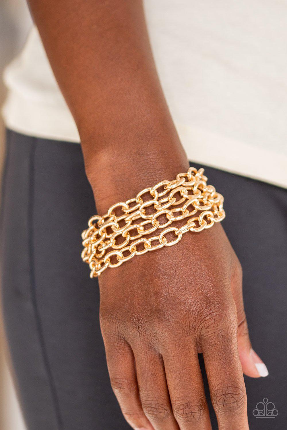 Fast Ball Gold Chain Bracelet - Paparazzi Accessories-CarasShop.com - $5 Jewelry by Cara Jewels