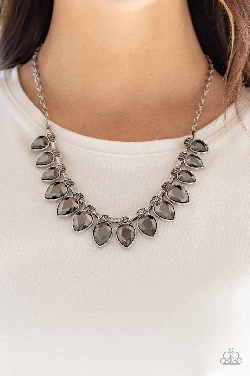 FEARLESS is More Silver Hematite Teardrop Necklace - Paparazzi Accessories-CarasShop.com - $5 Jewelry by Cara Jewels