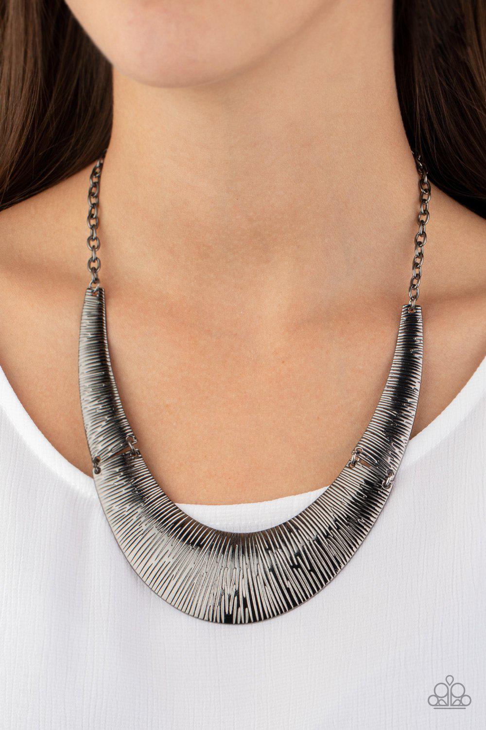 Feast or Famine Gunmetal Black Necklace - Paparazzi Accessories - model -CarasShop.com - $5 Jewelry by Cara Jewels