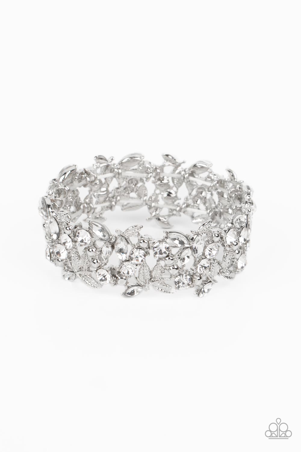 Feathered Finesse White Rhinestone Bracelet - Paparazzi Accessories- lightbox - CarasShop.com - $5 Jewelry by Cara Jewels