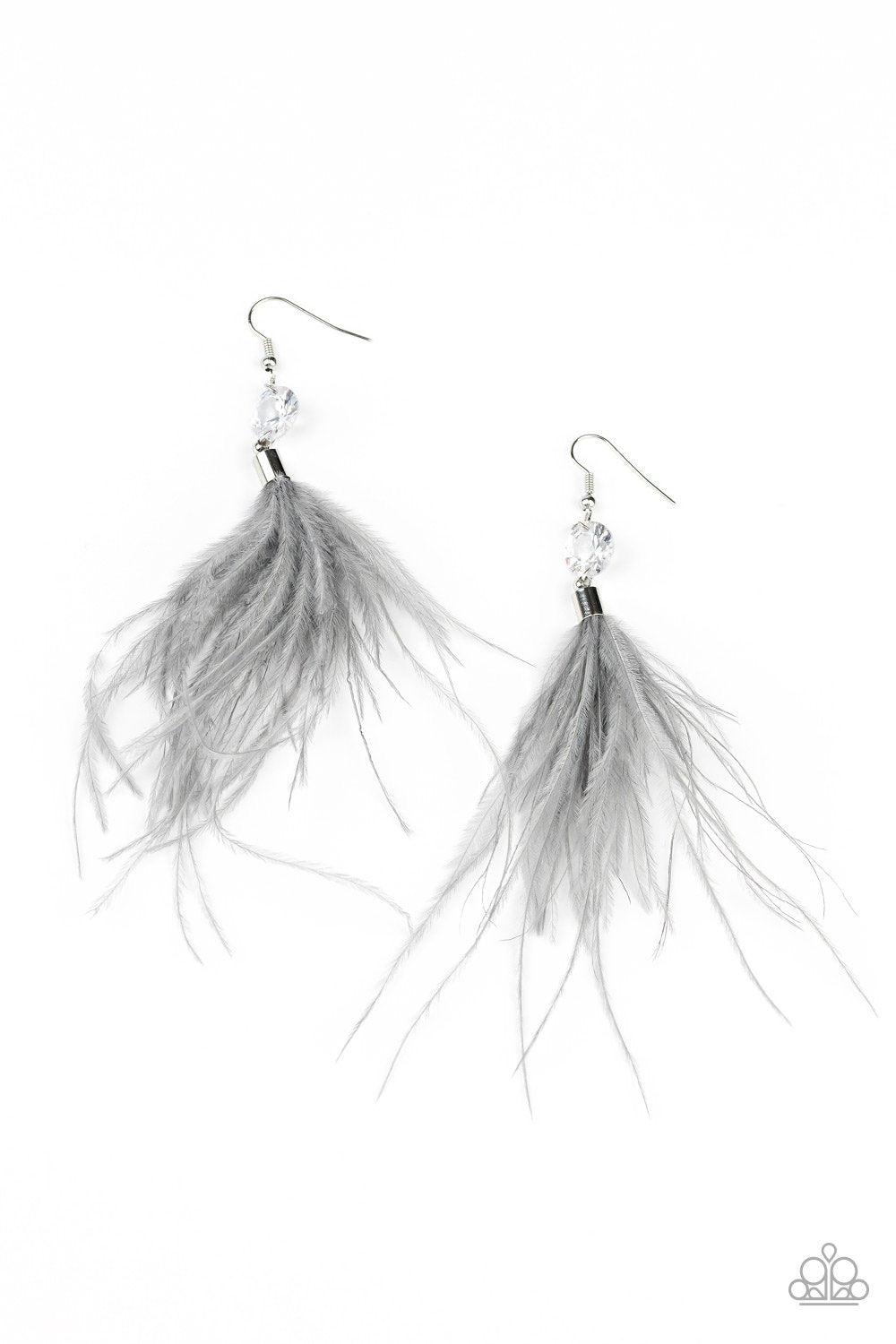 Feathered Flamboyance Silver Feather Earrings - Paparazzi Accessories-CarasShop.com - $5 Jewelry by Cara Jewels